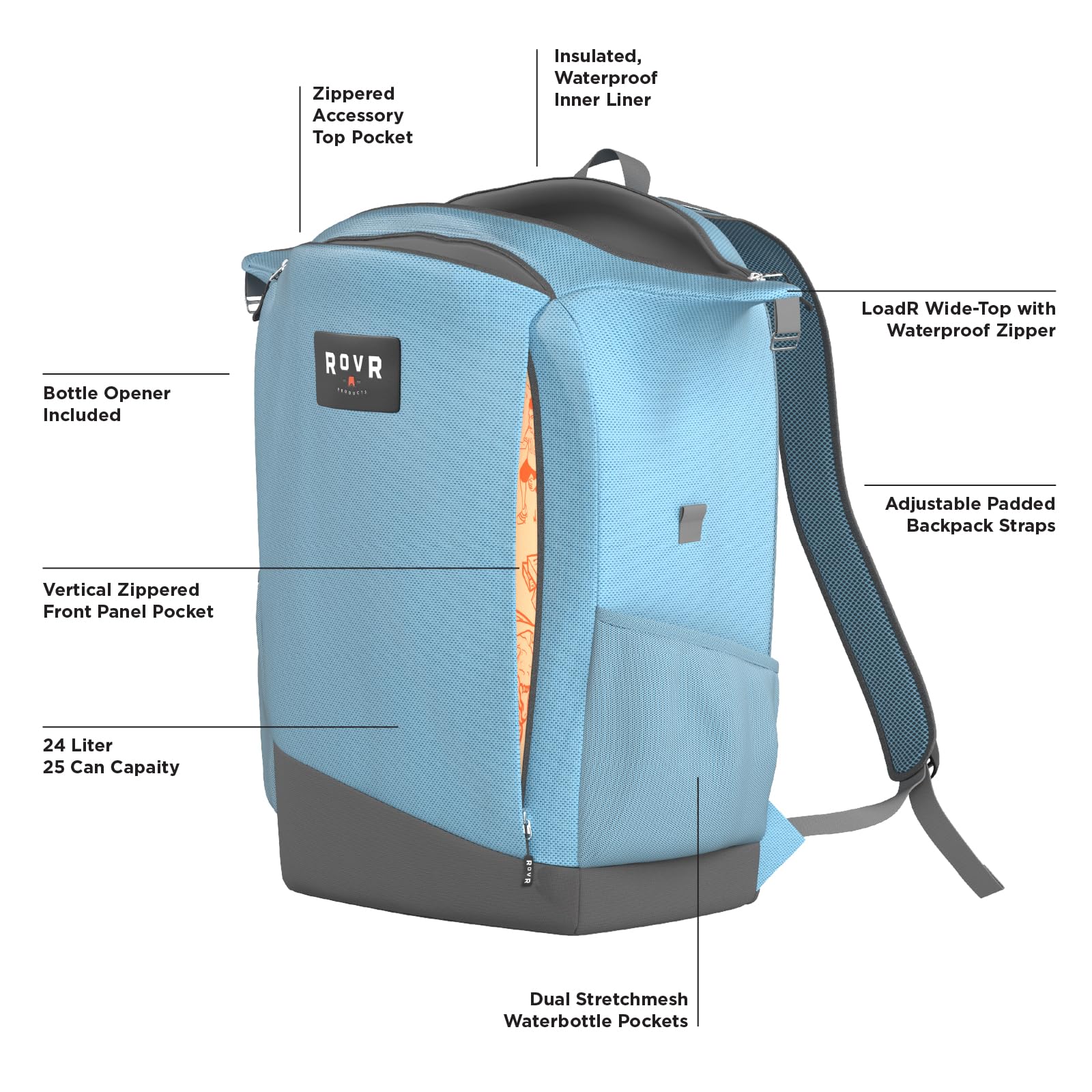 ROVR TravelR 24L backpack cooler ergonomic back panel for all-day comfort.