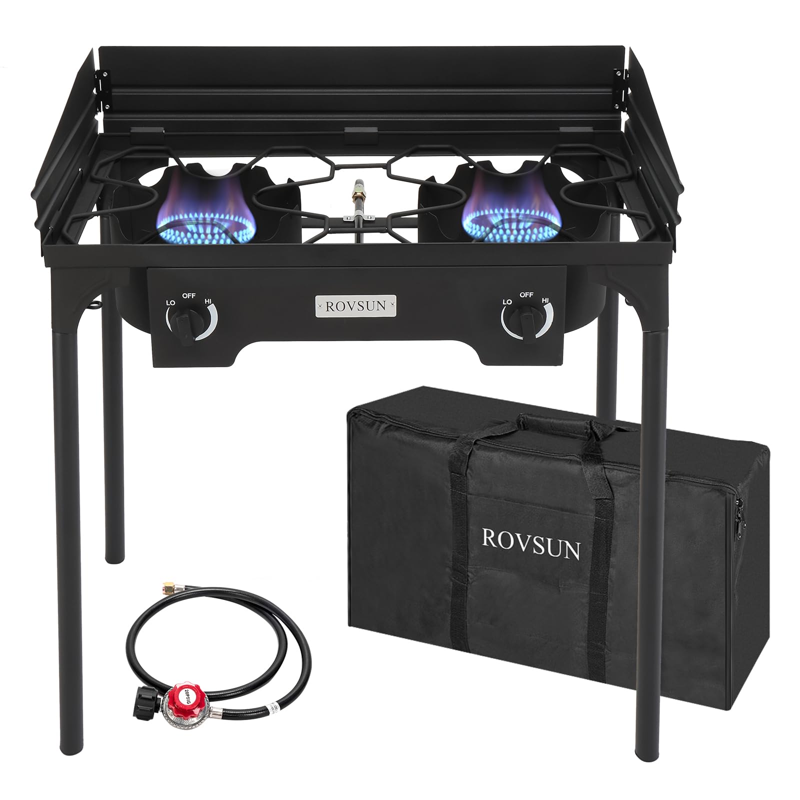 ROVSUN 2-burner outdoor stove with windpanel for windy cookouts