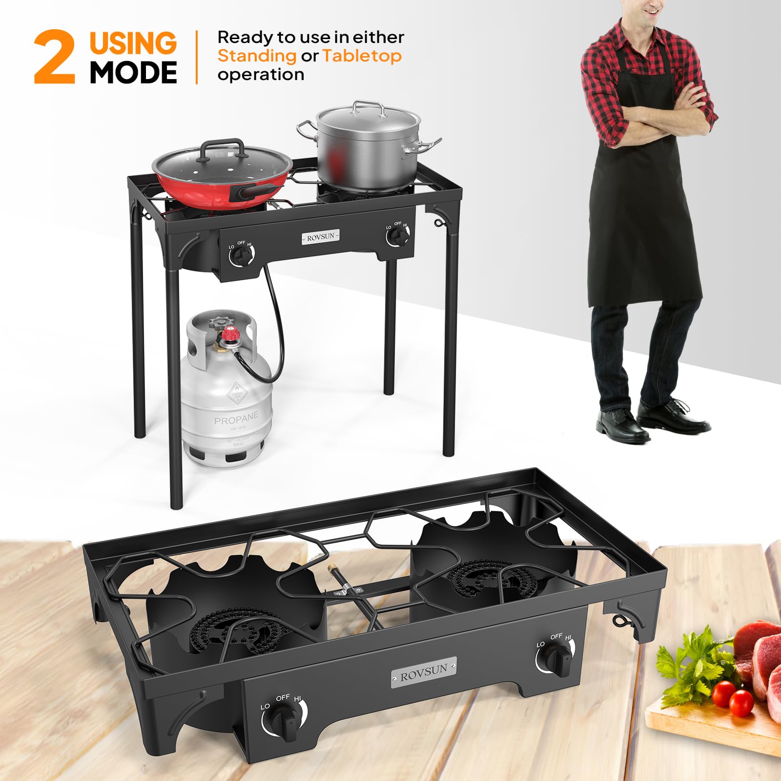 ROVSUN 2-burner stove on picnic table for family meals