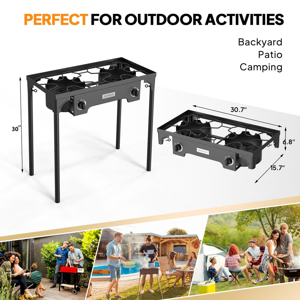 ROVSUN 2-burner stove with removable legs enables quick, tool-free setup