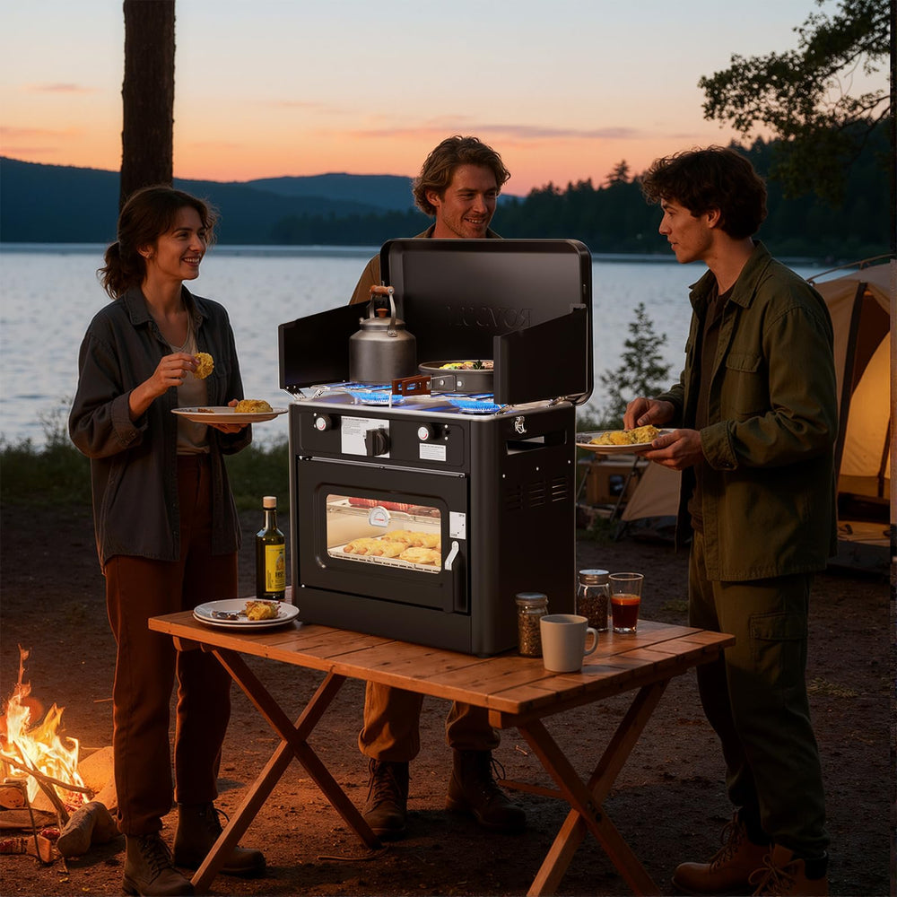 ROVSUN 2-in-1 lid-as-windshield helps protect flame while cooking outdoors.
