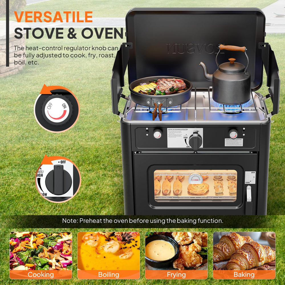 ROVSUN 2-in-1 oven-inside view with thermometer highlights precise cooking.