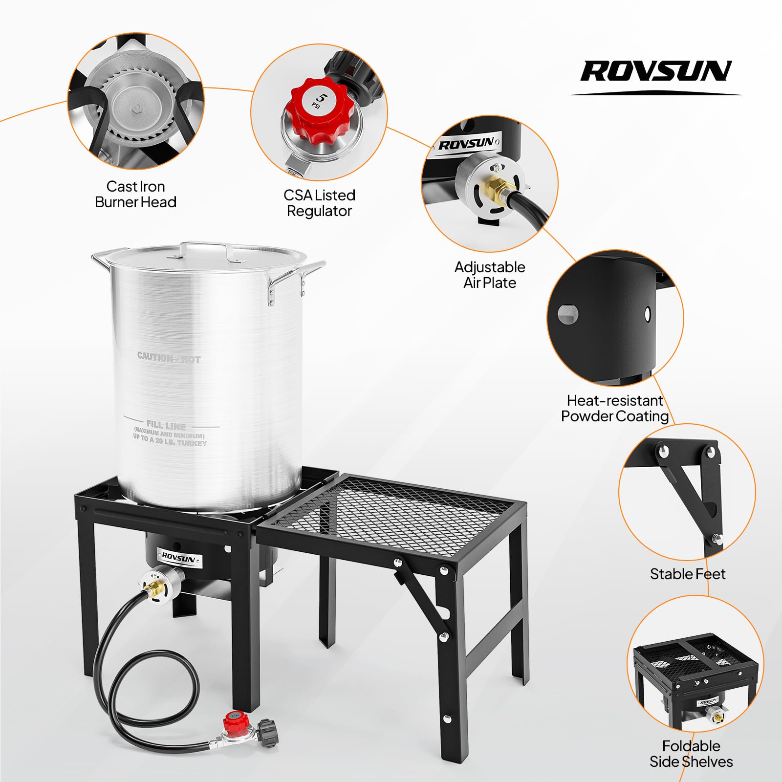 ROVSUN cast iron body provides durable outdoor cooking performance.