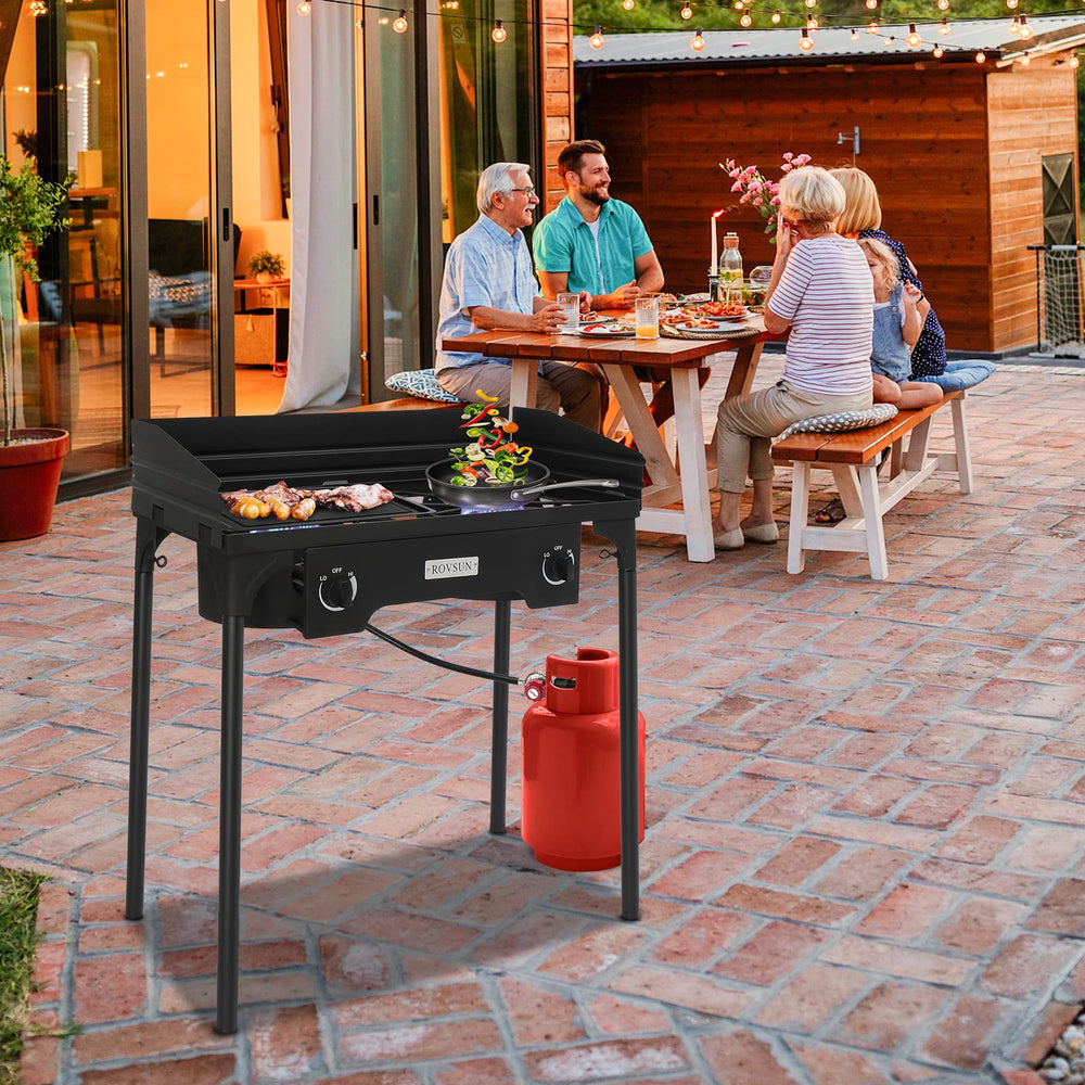 ROVSUN dual-burner design with independent knobs supports multi-task cooking