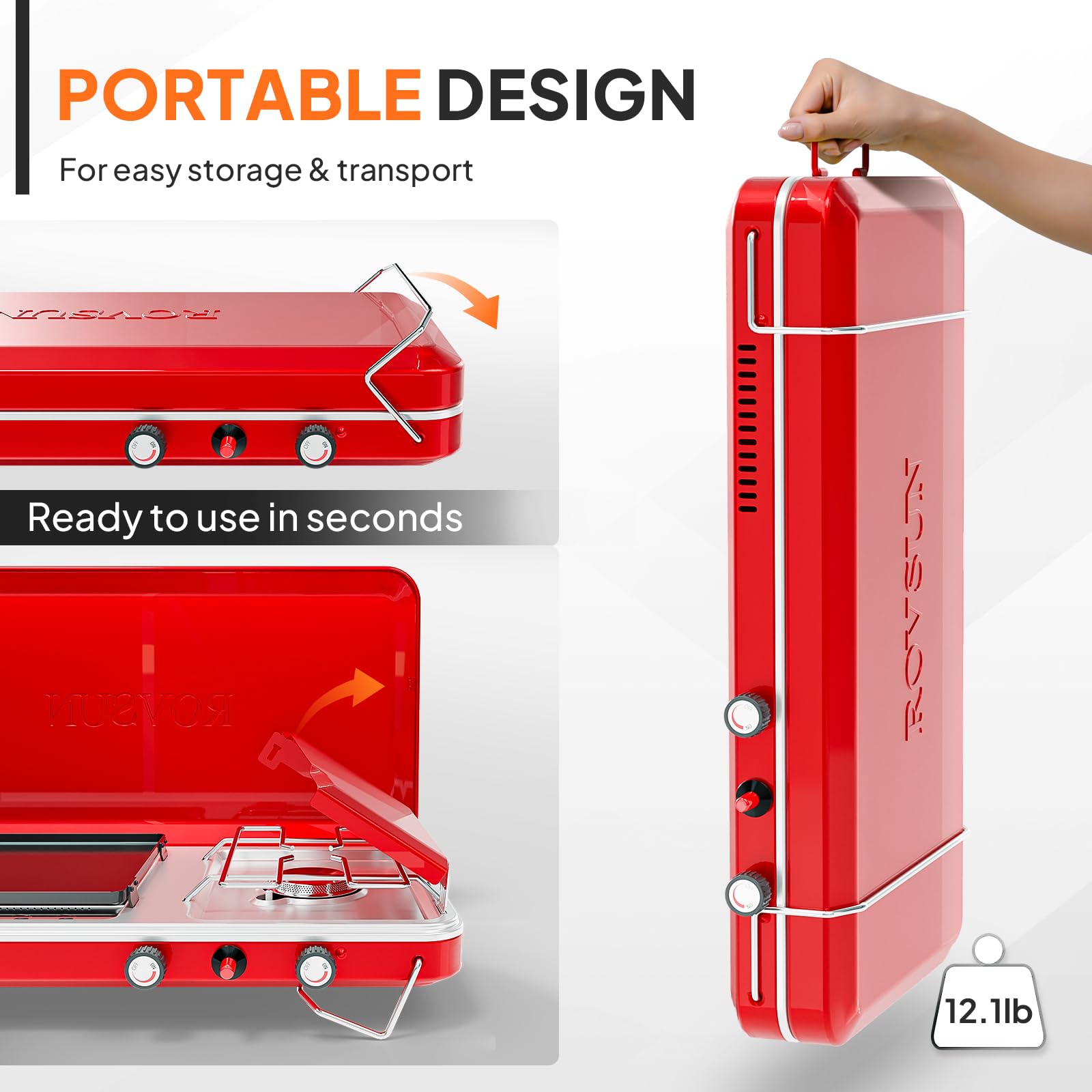 ROVSUN foldable legs provide stable setup on a table or counter.