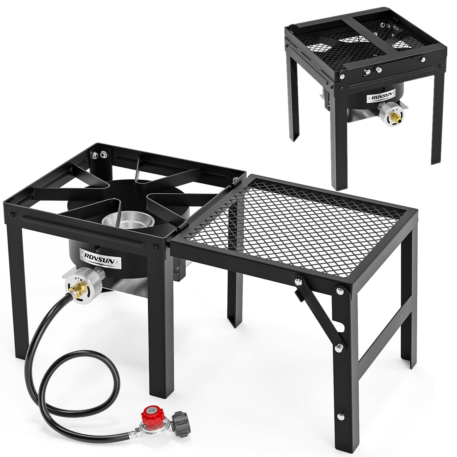 ROVSUN portable propane stove burner delivering bold outdoor heat for cooking.
