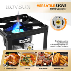 ROVSUN stove with foldable side rack for easy utensil storage.