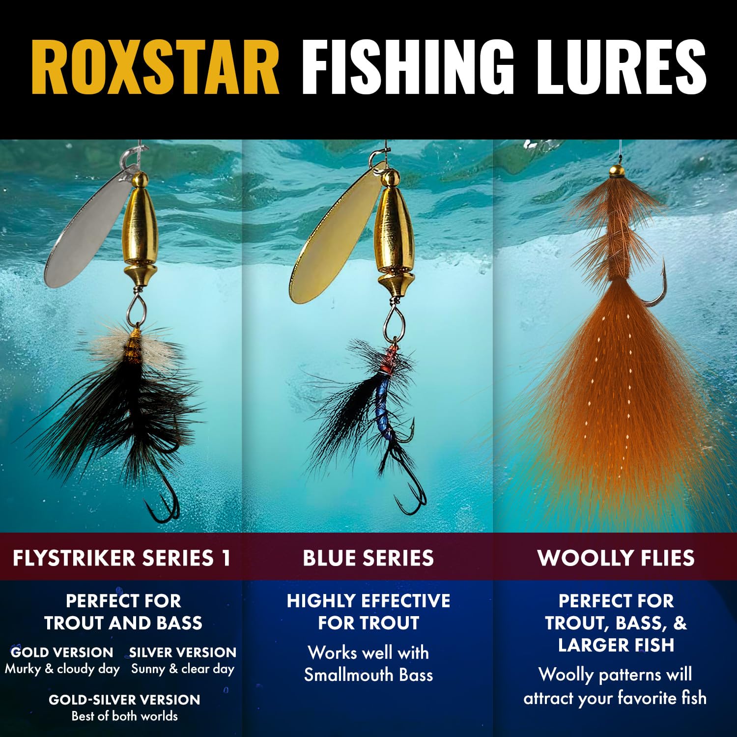 RoxStar Lures trout-bass streamer flies for streams, lakes, and rivers