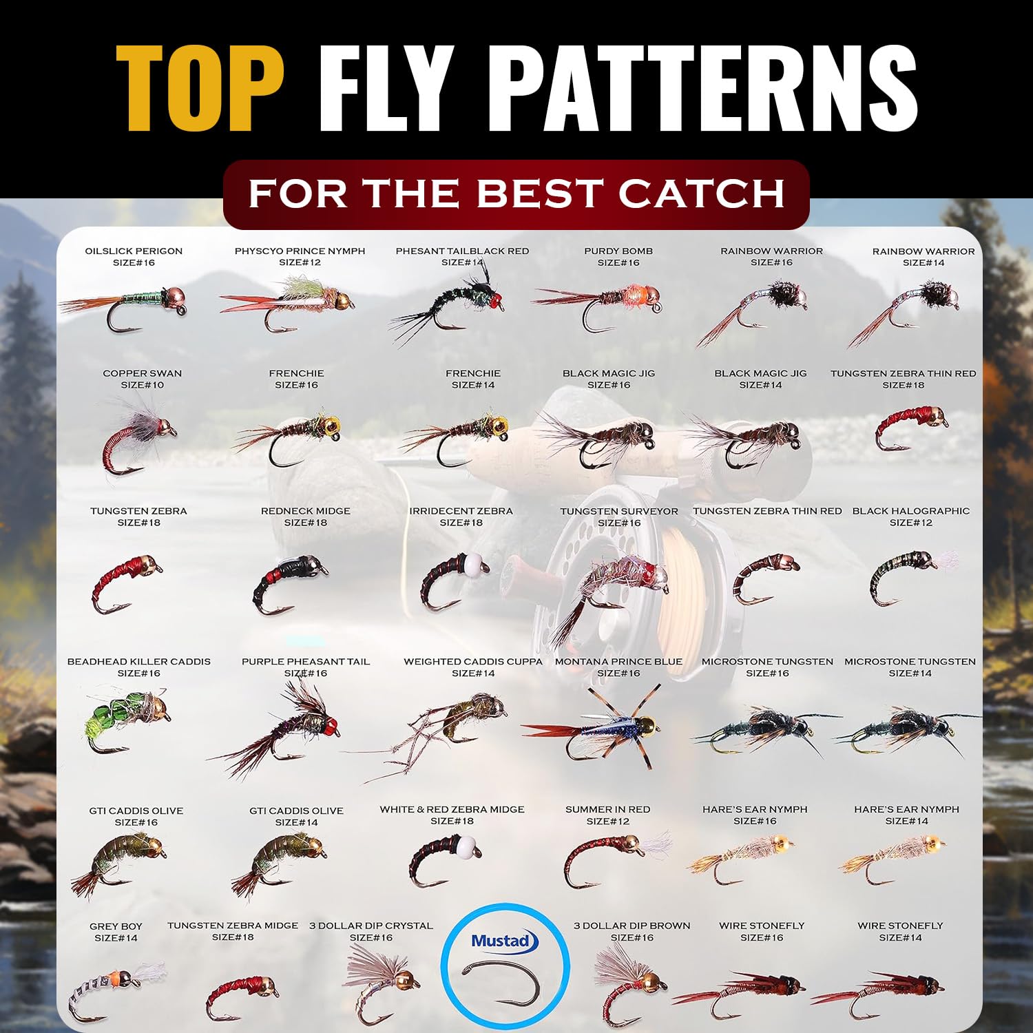 Assorted trout flies ready for freshwater fishing