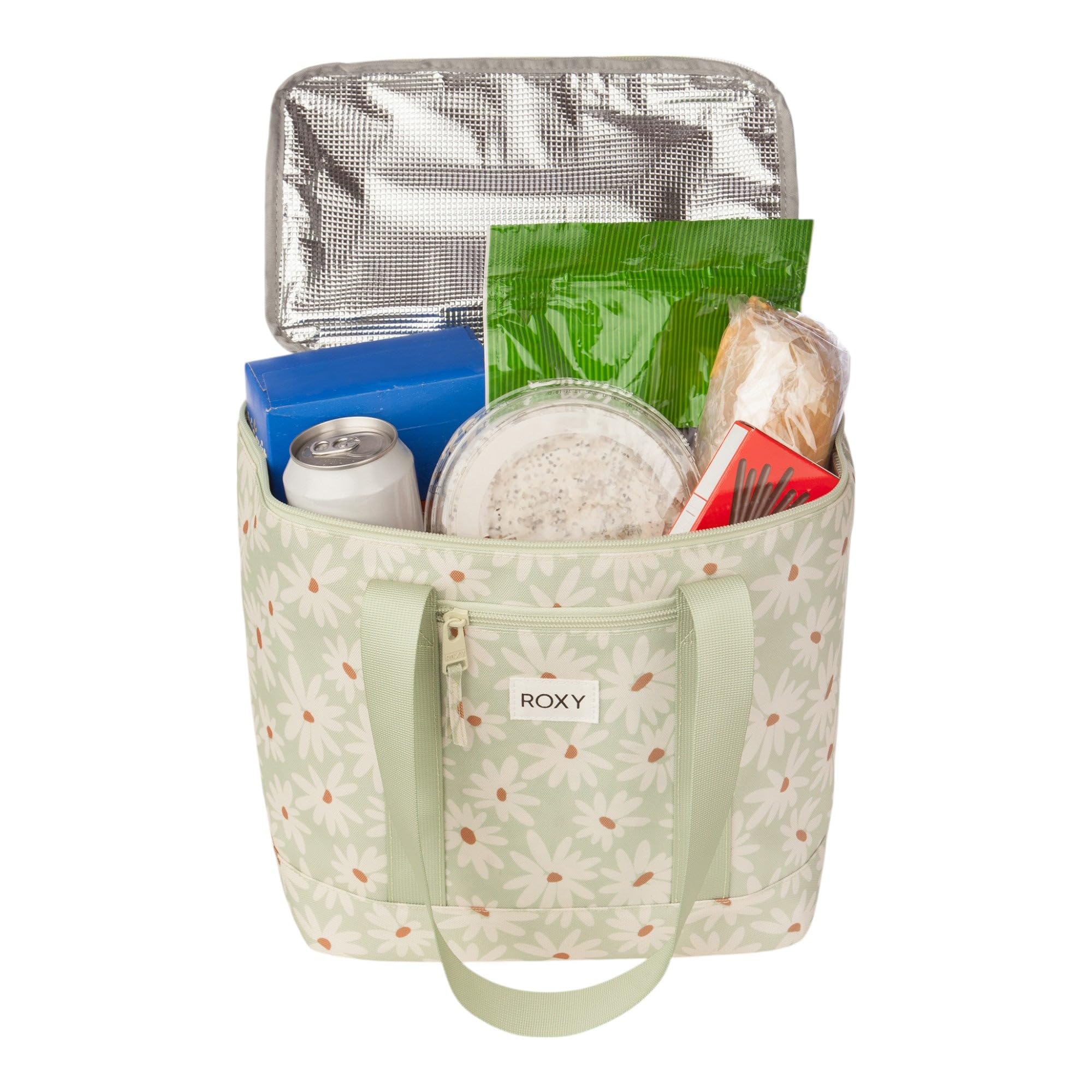 Roxy Water Effect Cooler Bag with brand patch and interior personalization label.