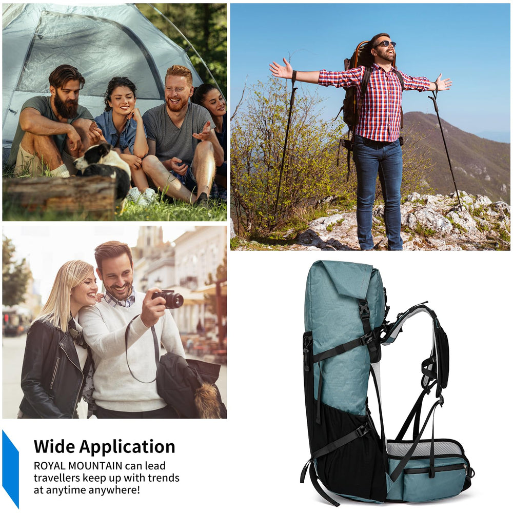 ROYAL MOUNTAIN grey-green pack blends with terrain aesthetics.