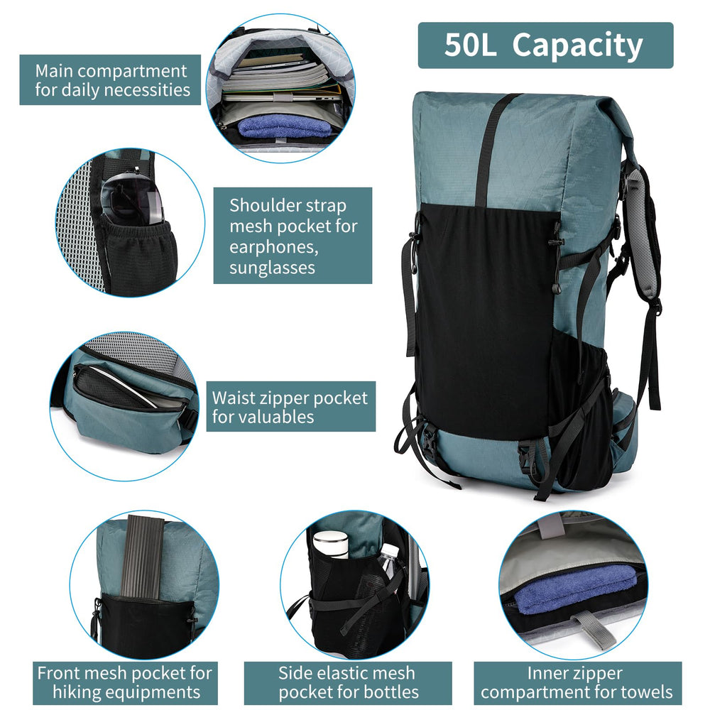 ROYAL MOUNTAIN water-resistant fabric keeps contents dry in rain.