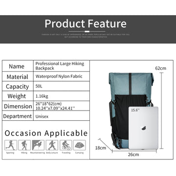 ROYAL MOUNTAIN backpack external straps attach tents and trekking poles.