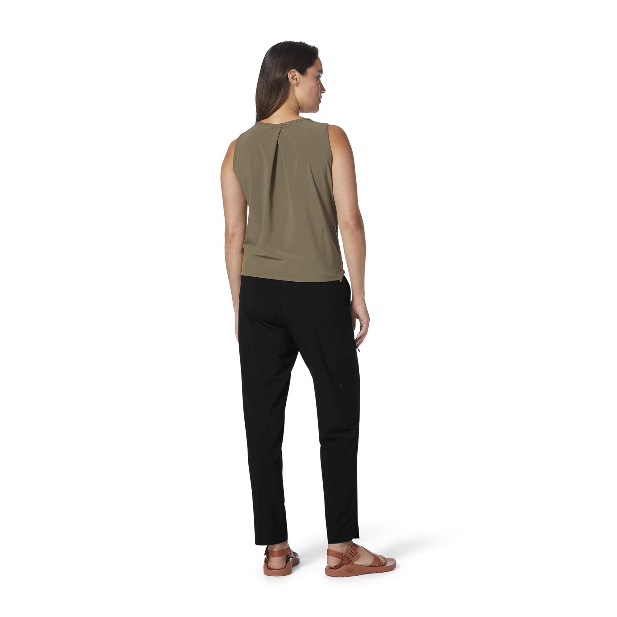 Royal Robbins Spotless Evolution pants jet black back view, highlights secure pockets and UPF protection