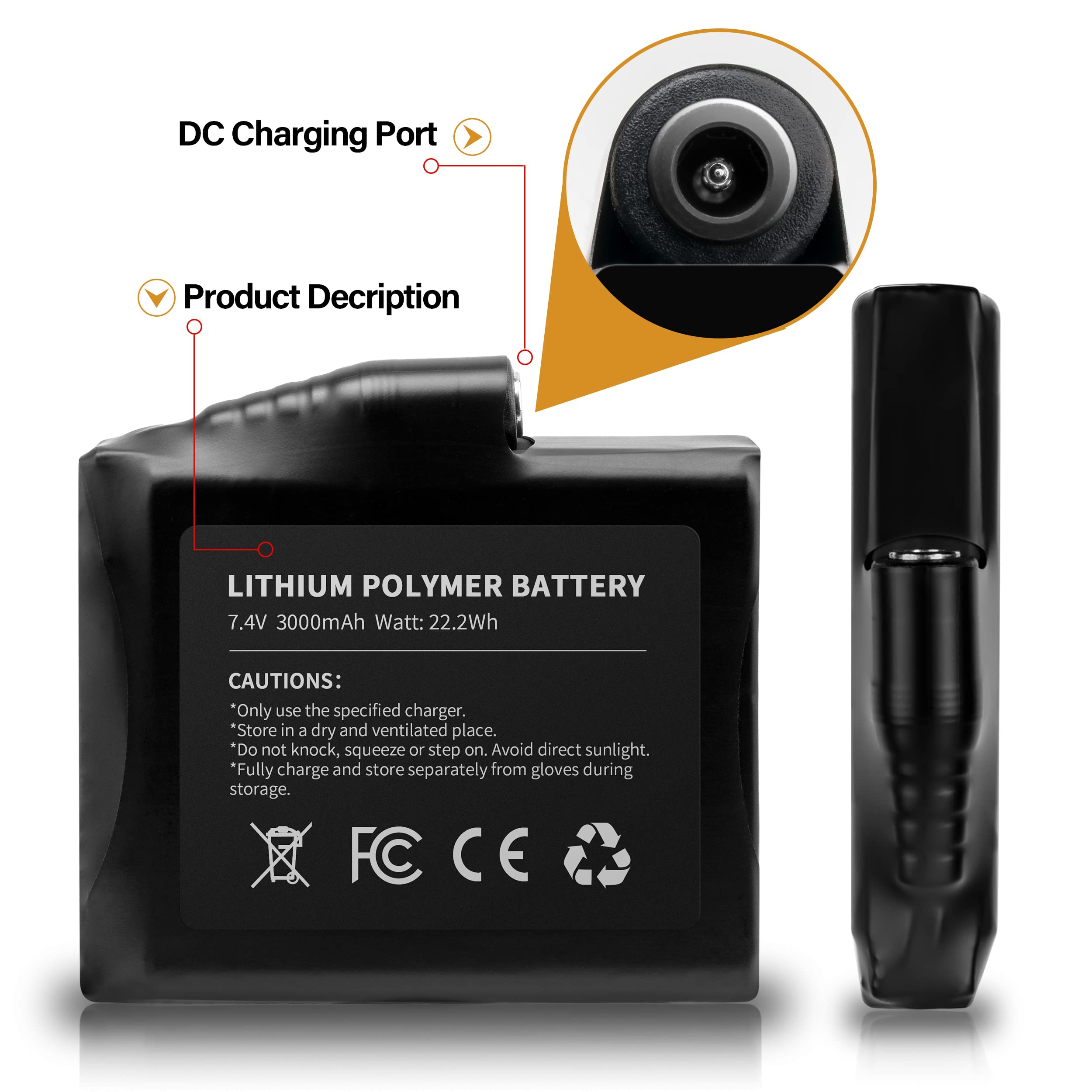Royalrose 3000mAh battery label highlights capacity for reliable warmth.