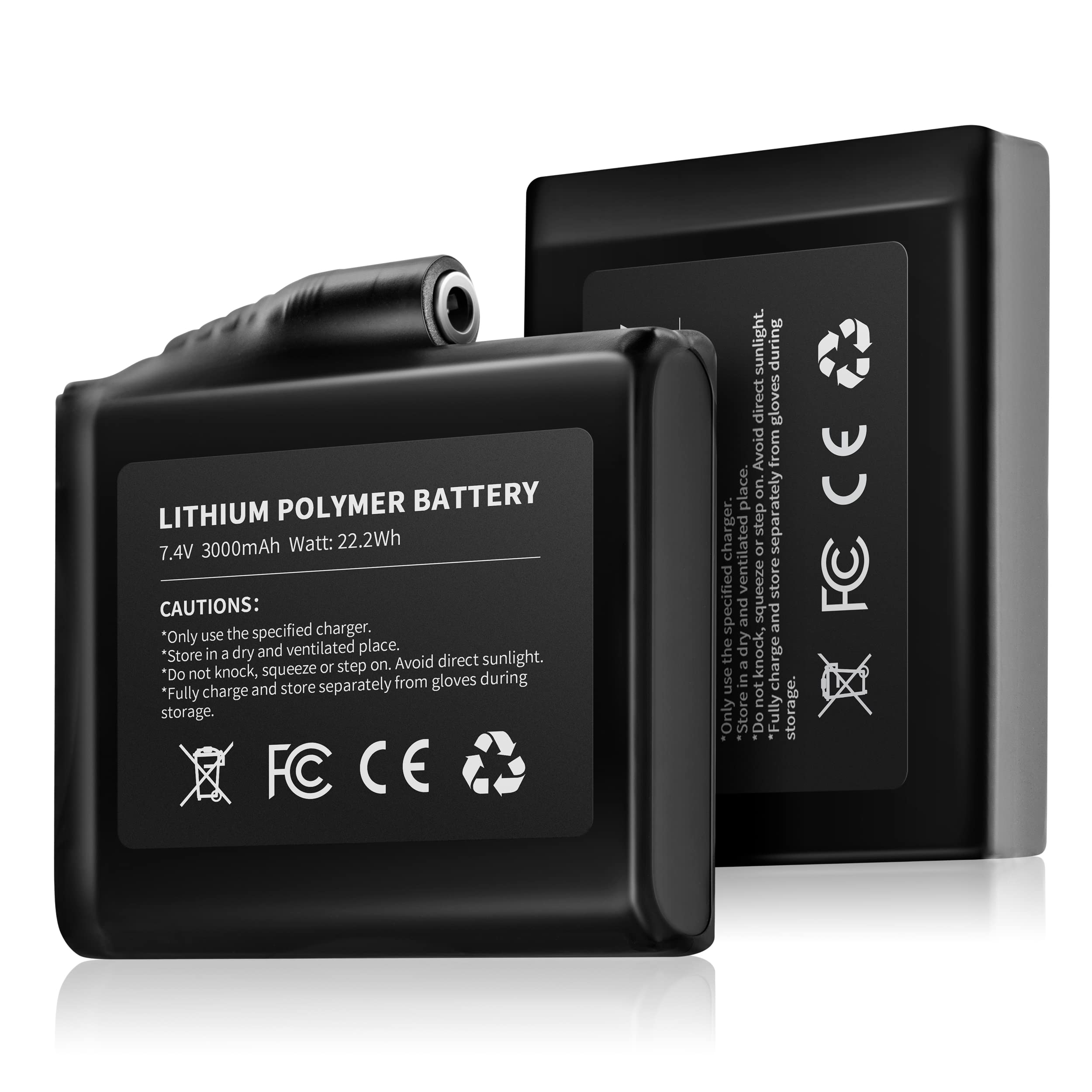 Royalrose 7.4V 3000mAh battery pair in packaging for heated gear.