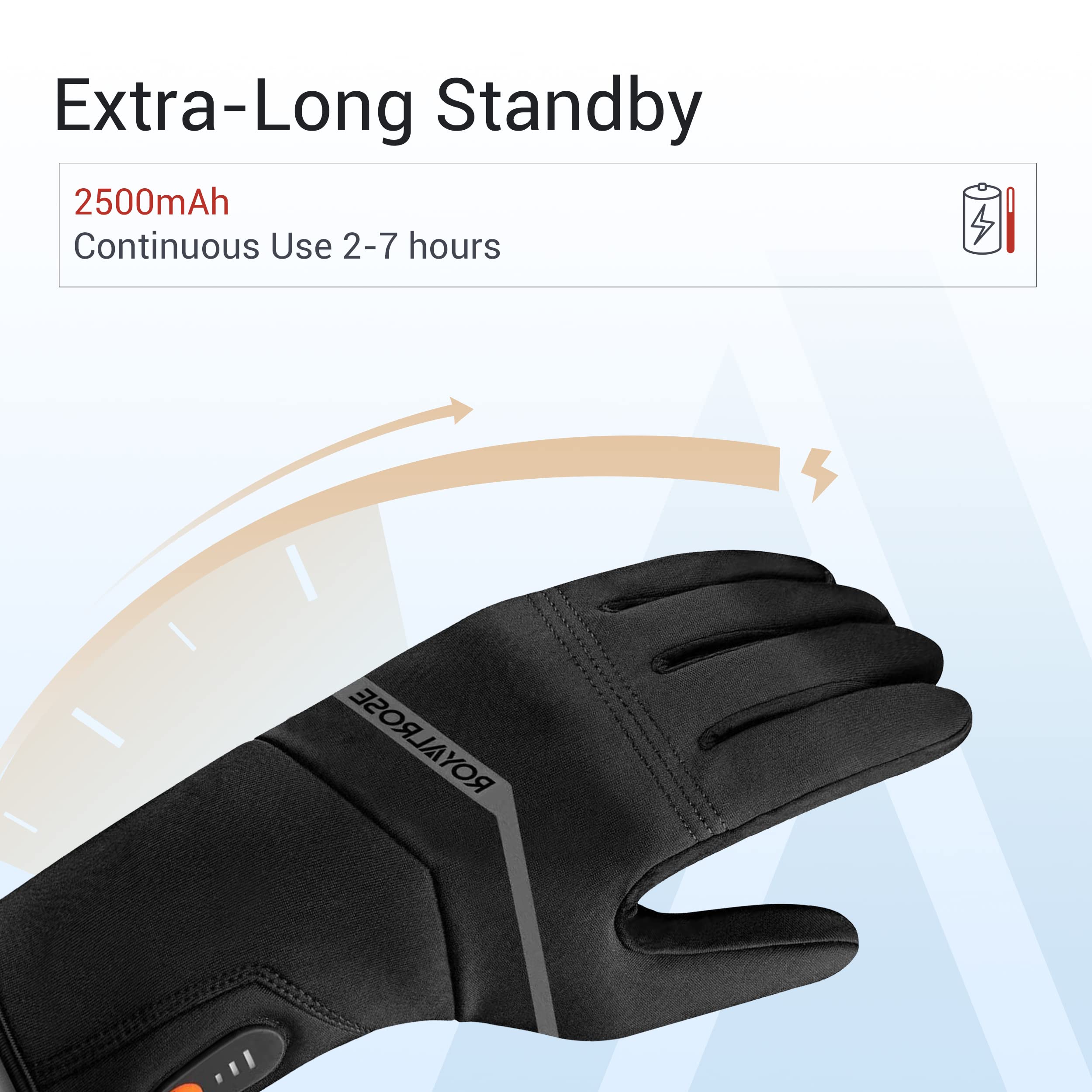 Royalrose heated gloves liner black touchscreen thumb enables easy smartphone use in cold.