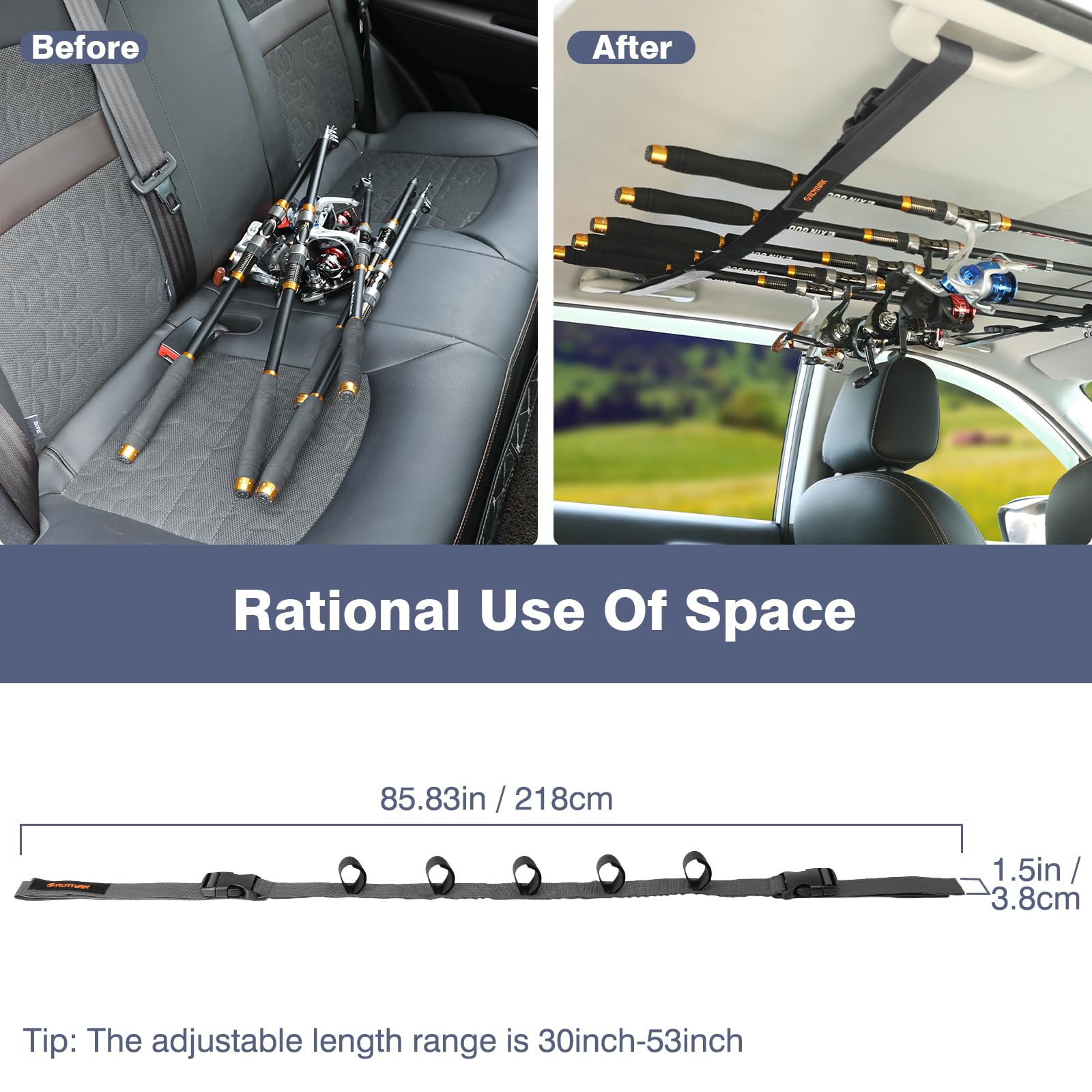 Adjustable strap length from 30 to 54 inches