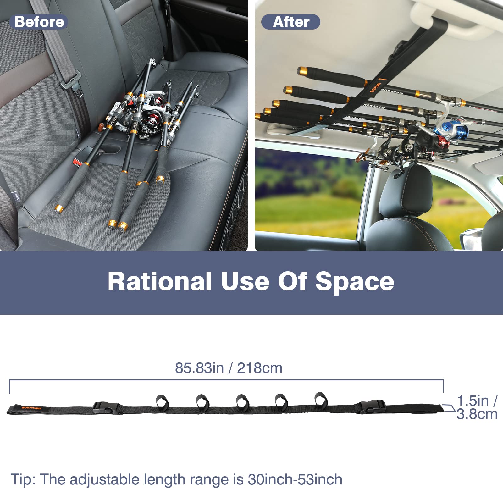 Adjustable length mechanism showing 30 to 54 inches