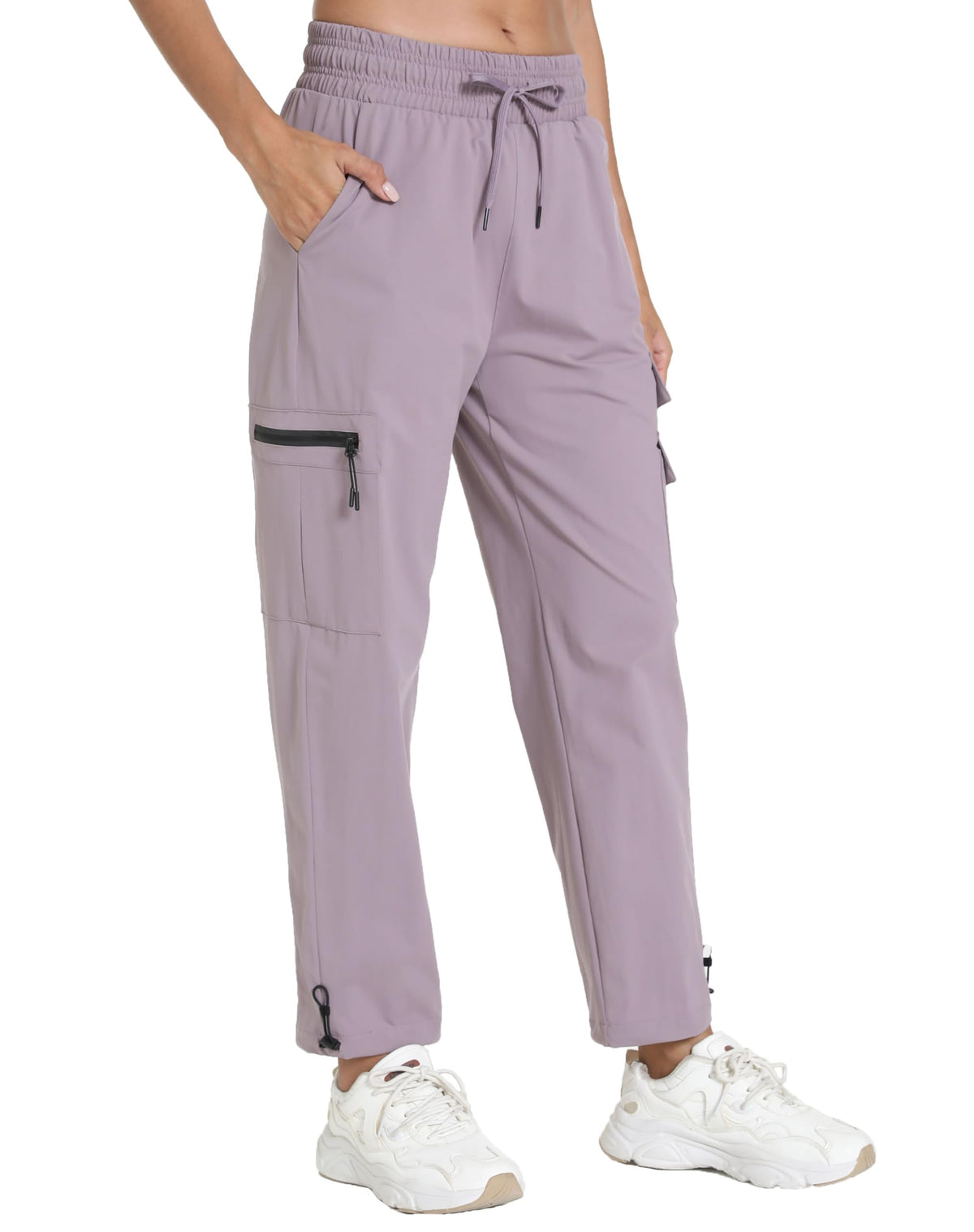Rrosseyz women's hiking pants front view in Primrose Purple for hikes and daily wear