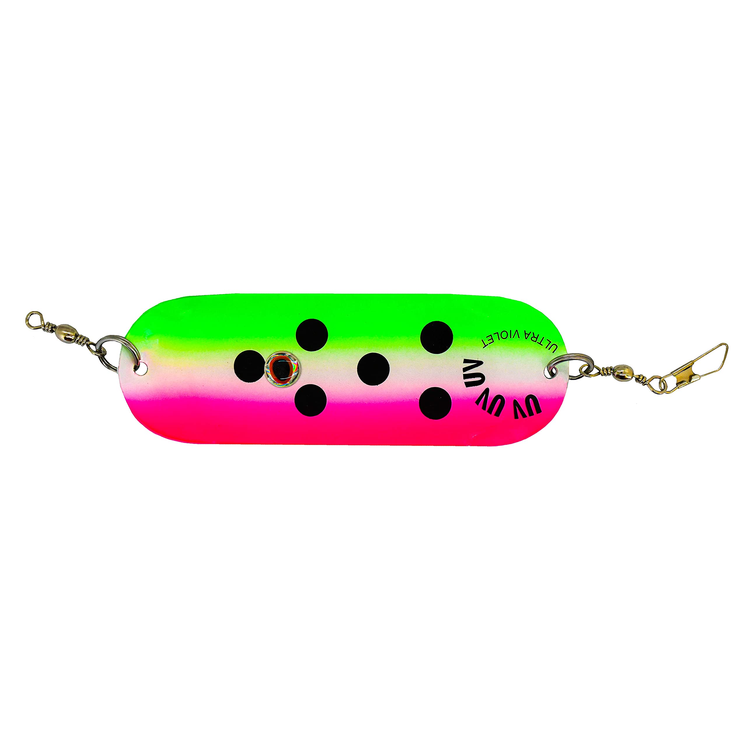 RTF Dakota Dodger 4.5 Watermelon UV dodger, side view, enhances depth visibility for mid-water catches