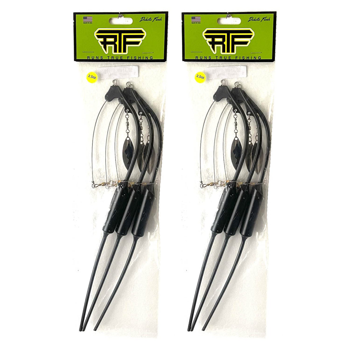 Runs True Dakota Flash Bouncer 6-pack with rugged plastic body for durable fishing rigs.