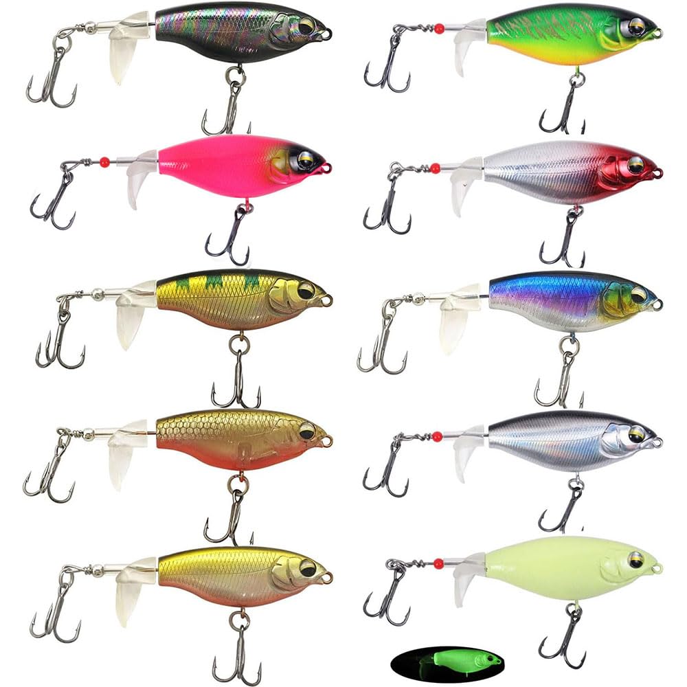 RTGSE 10pcs topwater bass lures set with rotating tail