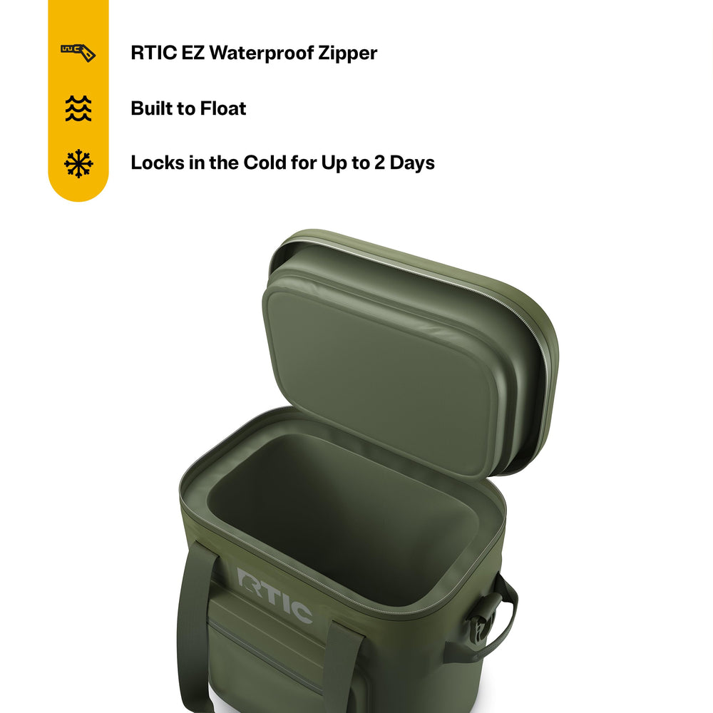 RTIC 20-Can Ultra-Tough Soft Cooler Pro olive floats for boats and beaches