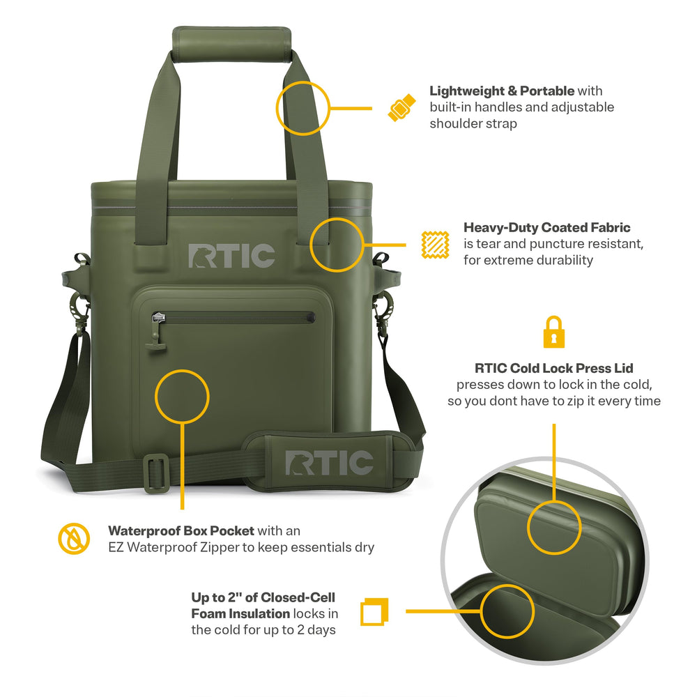 RTIC 20-Can Ultra-Tough Soft Cooler Pro olive ice retention up to 2 days