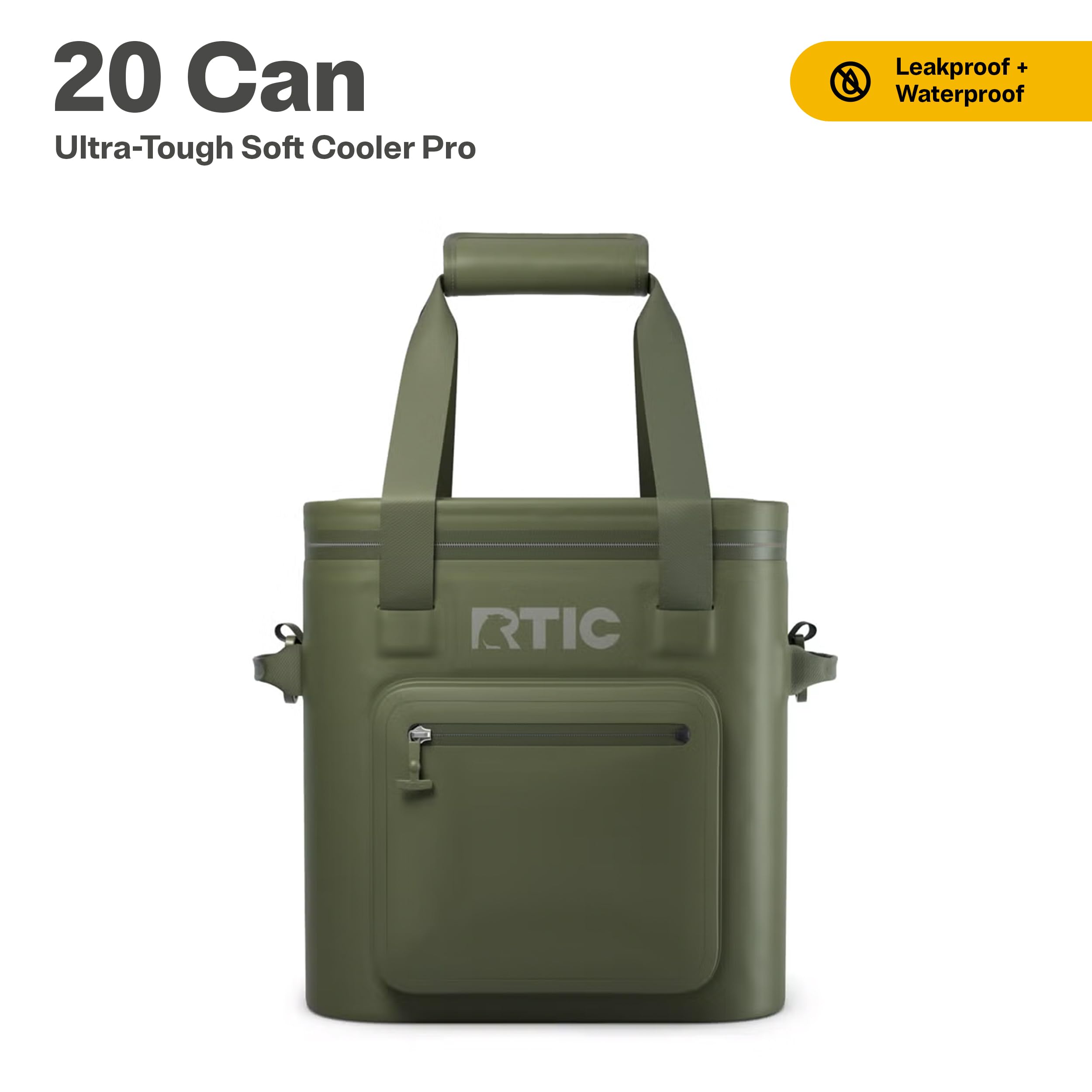RTIC 20-Can Ultra-Tough Soft Cooler Pro olive with waterproof zipper for dry valuables