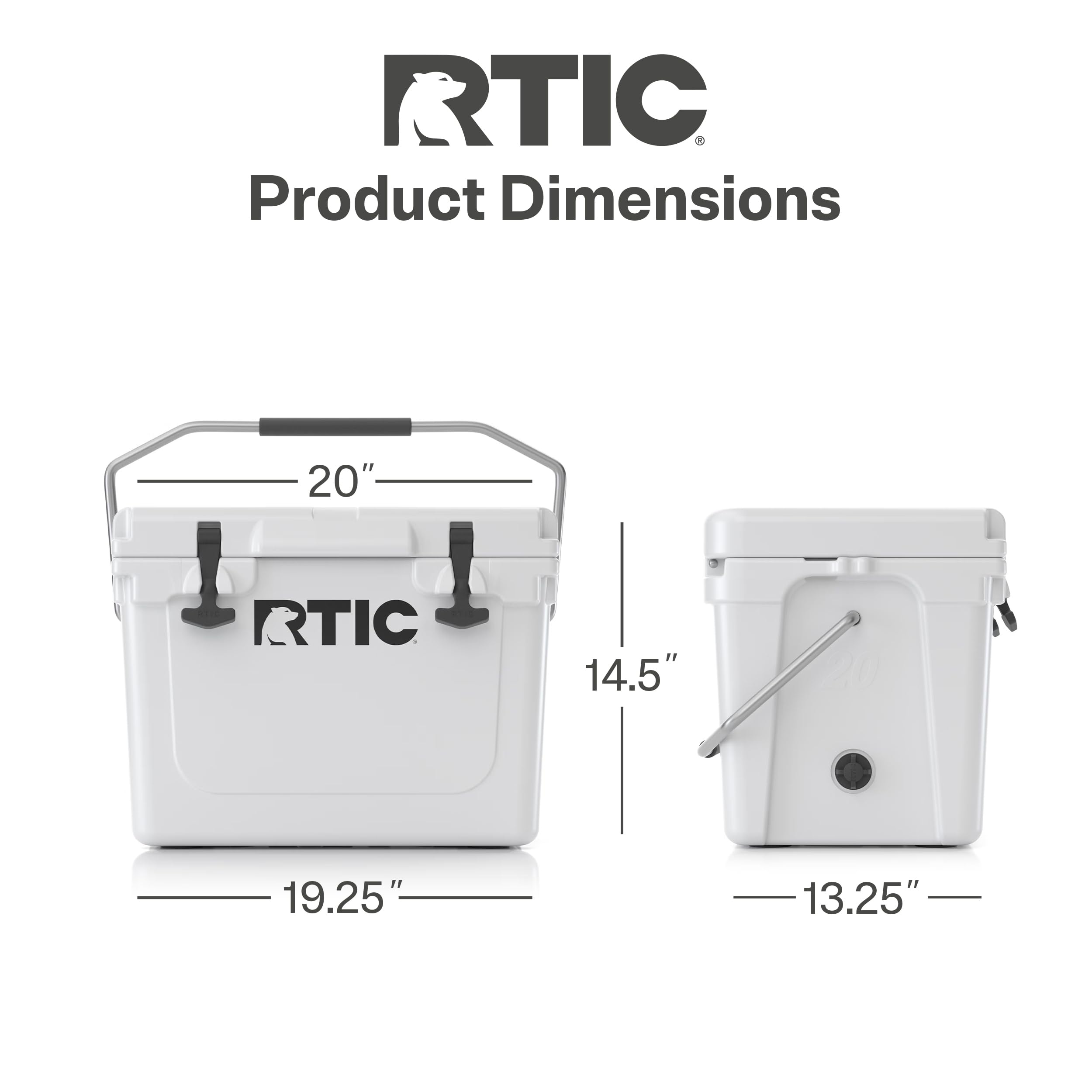 RTIC 20QT Ultra-Tough cooler handle in upright position for easy one-handed carry