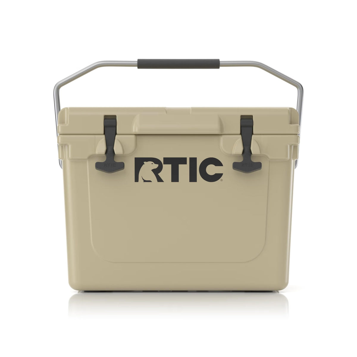 RTIC 20 QT Ultra-Tough cooler, front view, rugged exterior designed for outdoor use.