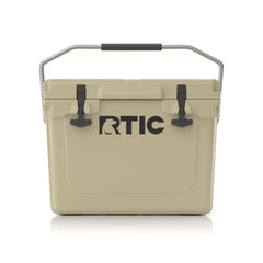 RTIC 20 QT Ultra-Tough cooler, front view, rugged exterior designed for outdoor use.