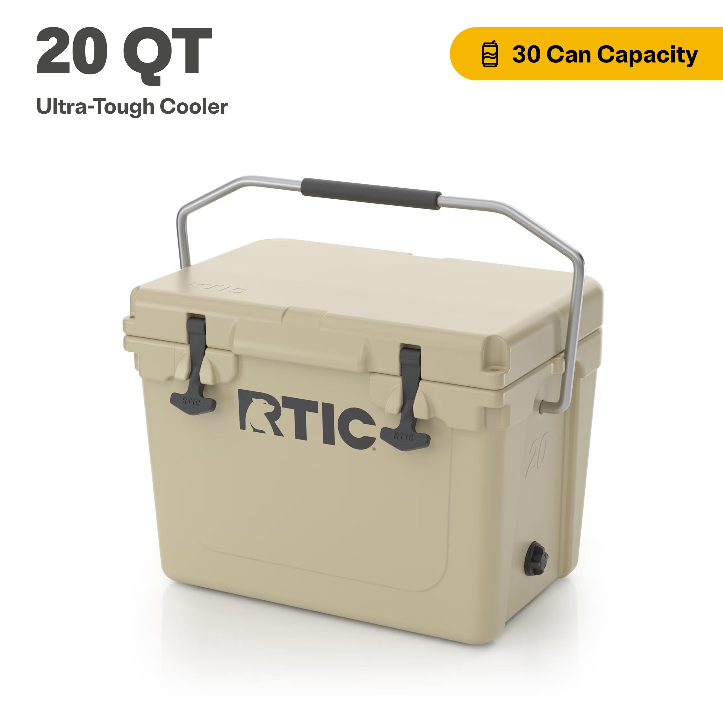 RTIC 20 QT Ultra-Tough cooler, side handle, easy one-handed carry on trails.