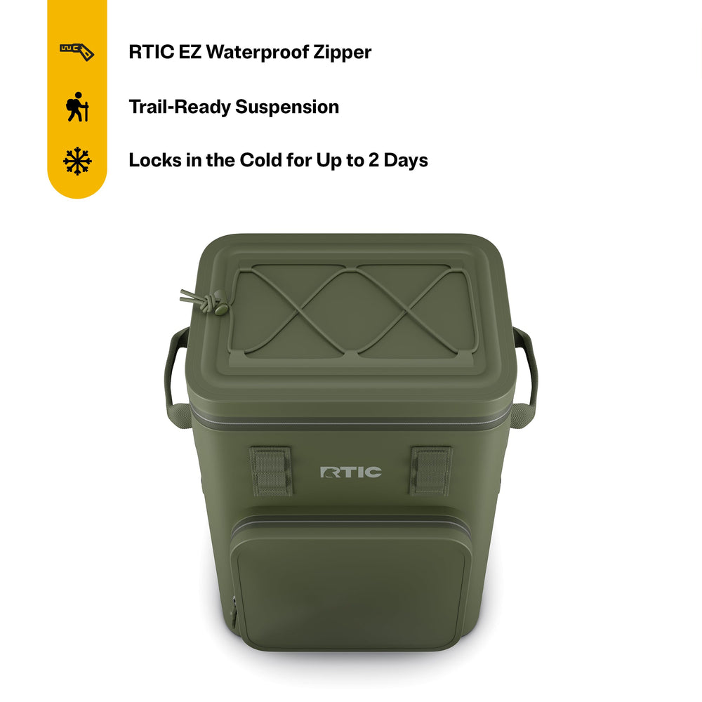 RTIC 24-Can Olive interior, leakproof and insulated for dry, cold contents.