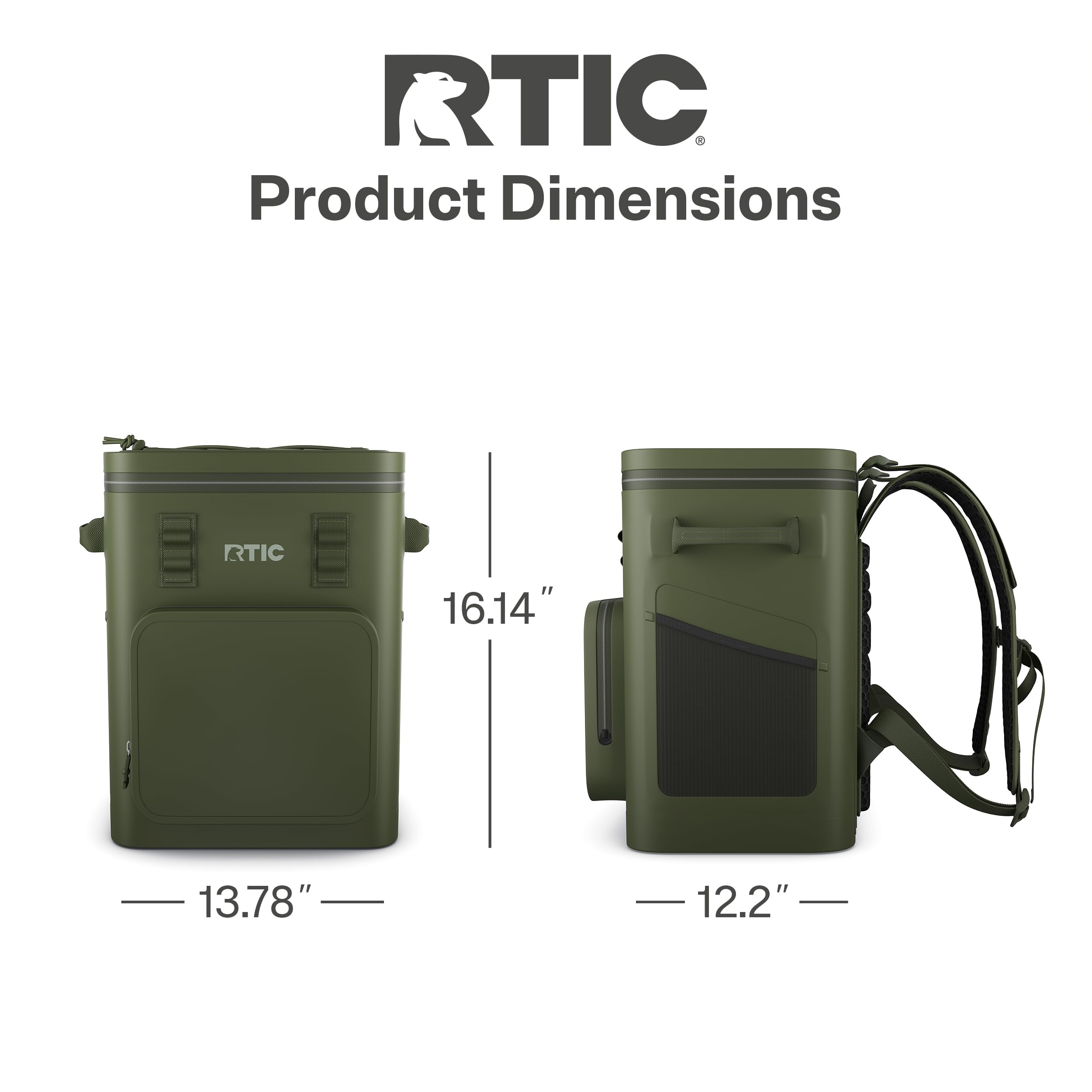 RTIC Olive exterior shows waterproof fabric and rugged durability.