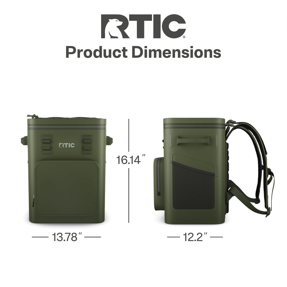 RTIC Olive exterior shows waterproof fabric and rugged durability.