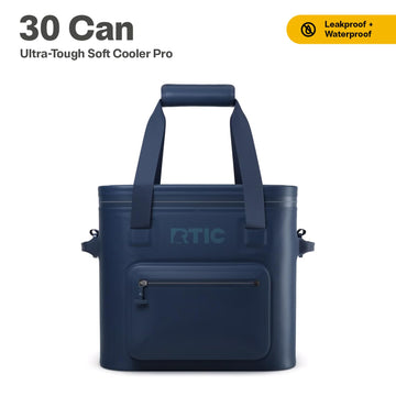 RTIC 30 Can Ultra-Tough Soft Cooler Pro with waterproof zipper guarding dry valuables.