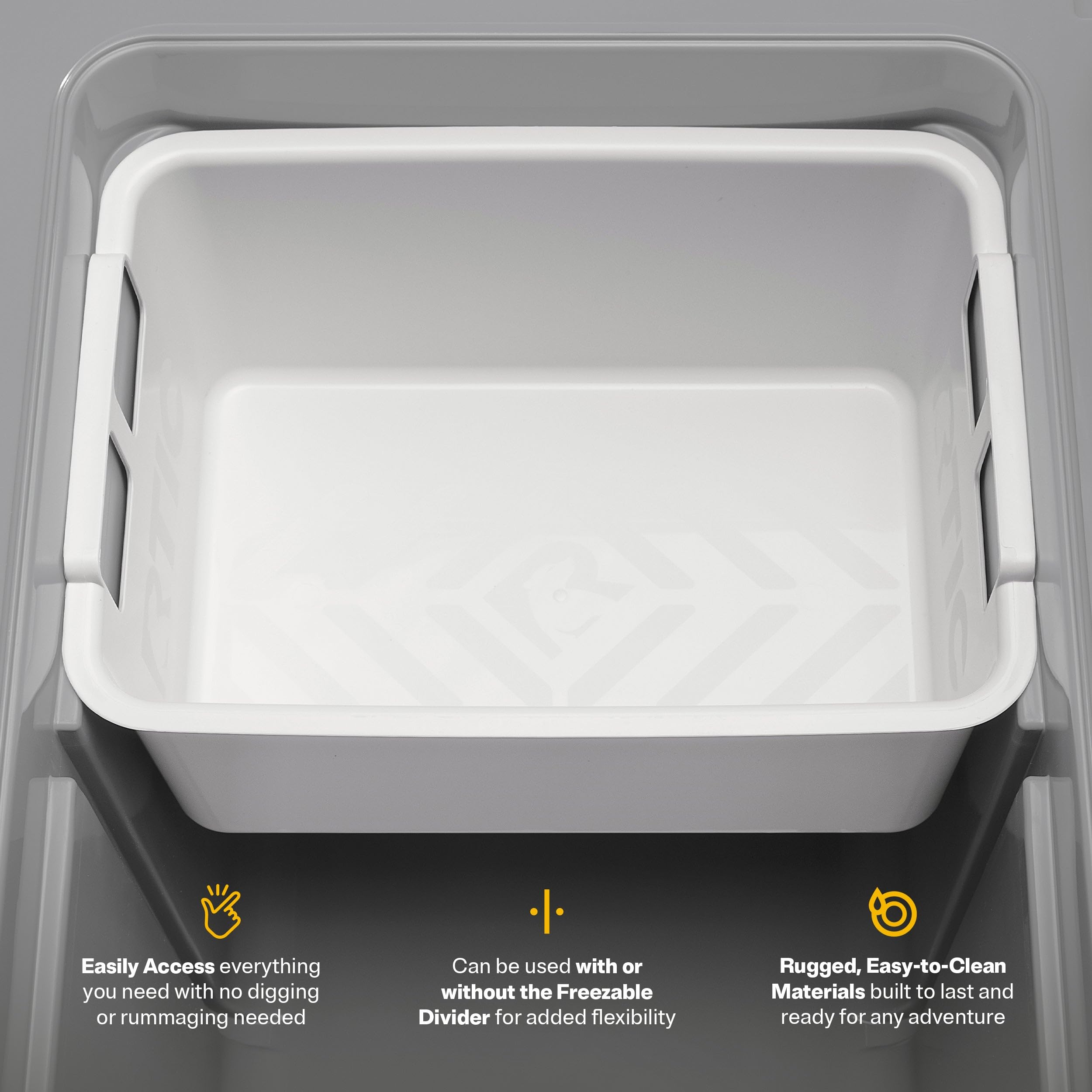 RTIC basket enhances organization and prevents clutter at tailgates.