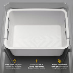 RTIC basket enhances organization and prevents clutter at tailgates.