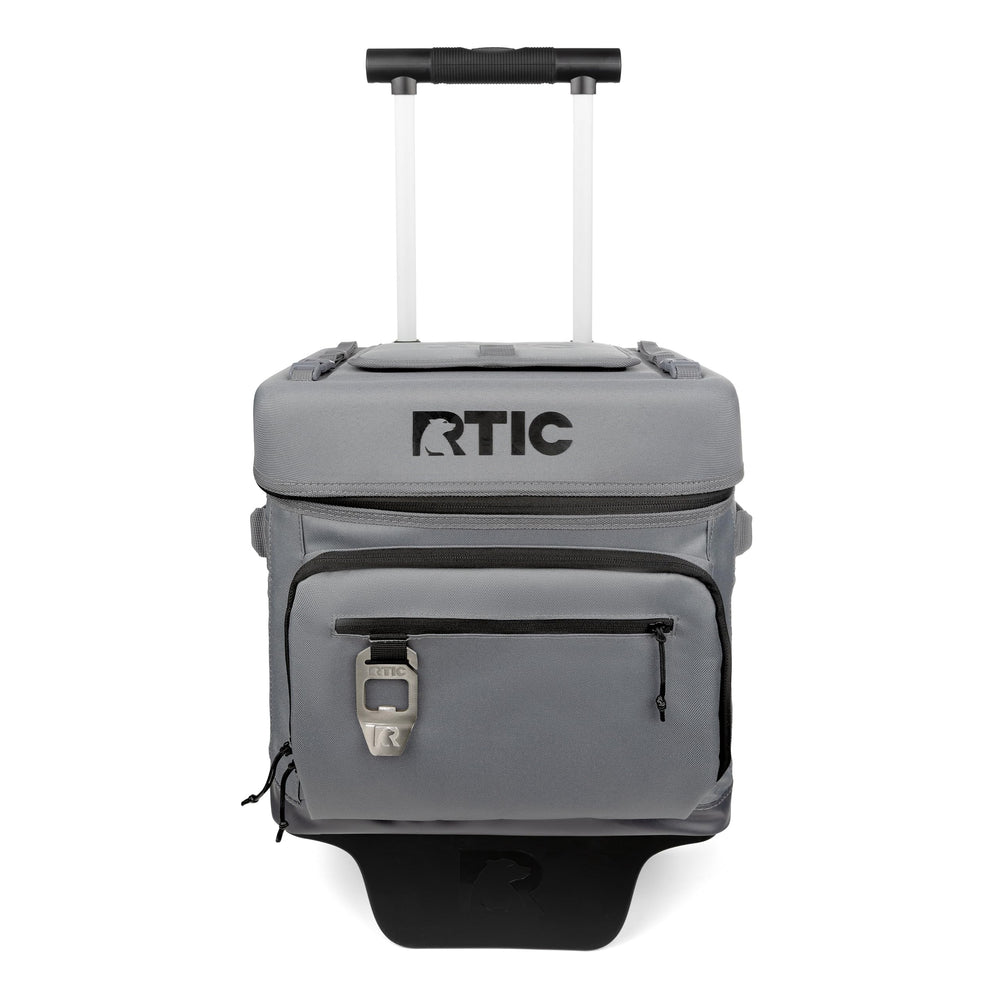 RTIC 40-Can wheeled cooler exterior view with rugged wheels for easy transport on rough terrain.