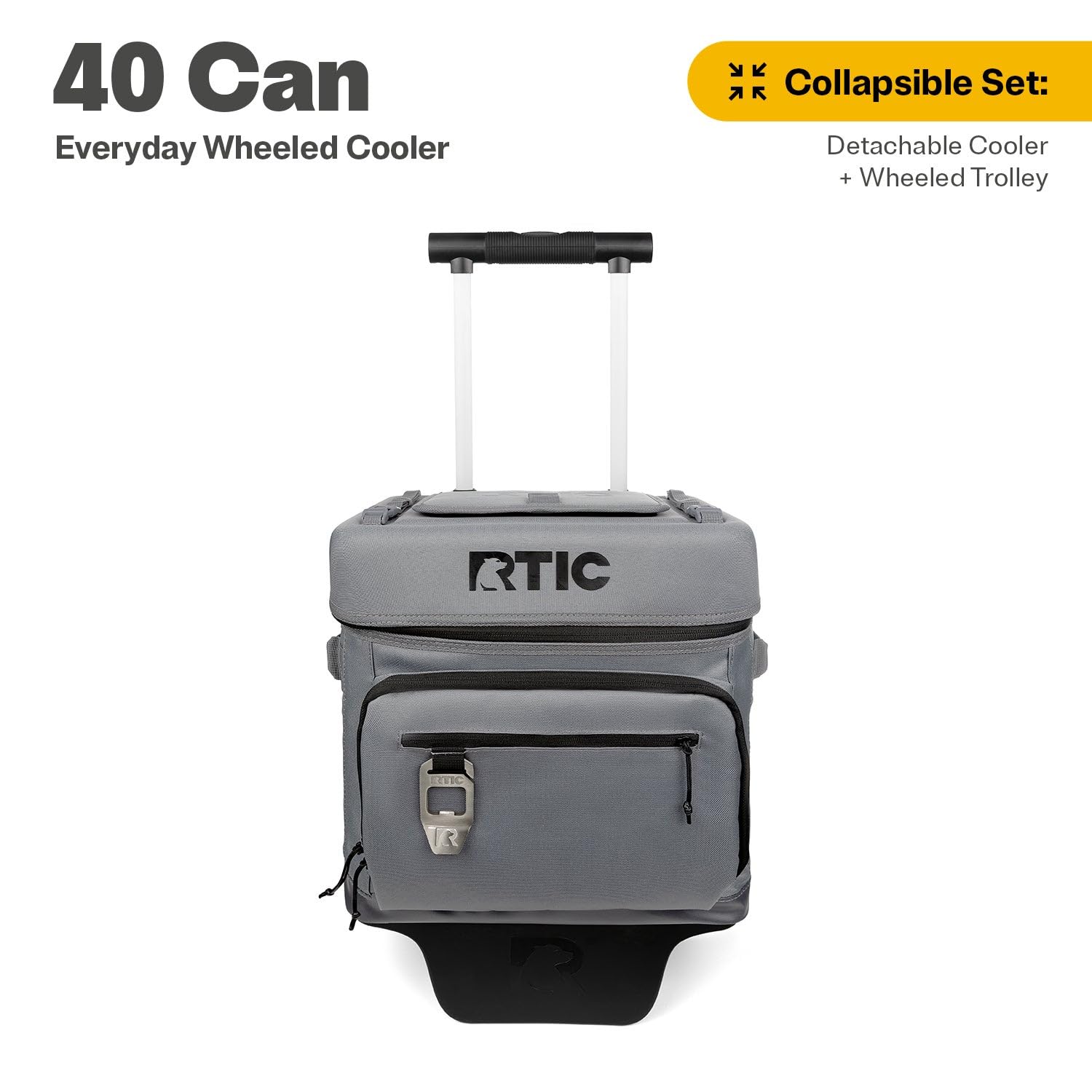 RTIC 40-Can cooler wheel close-up highlighting sturdy construction for reliable travel.