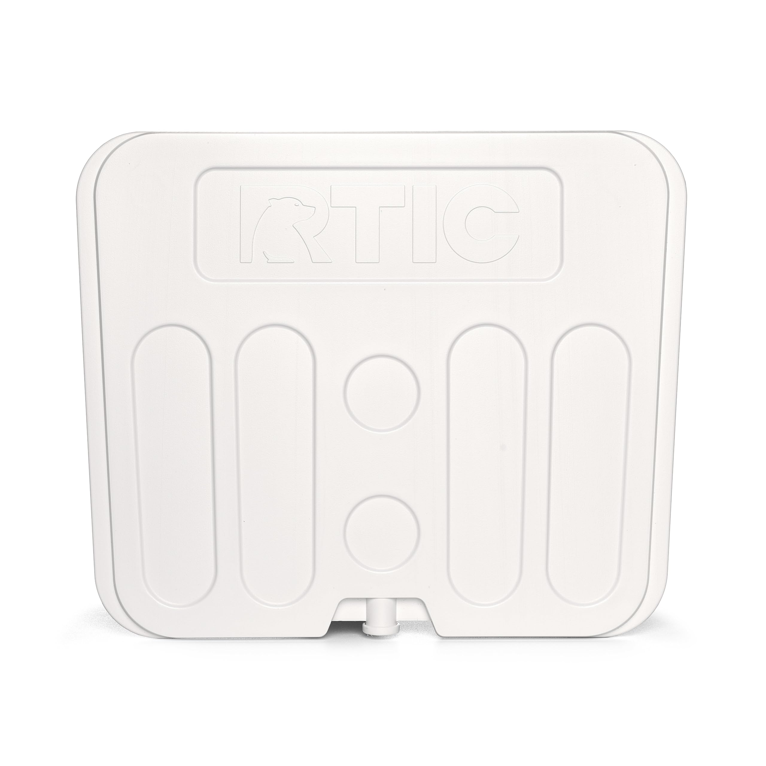 RTIC 45 QT freezable divider inside cooler keeps groceries organized for outdoor trips.