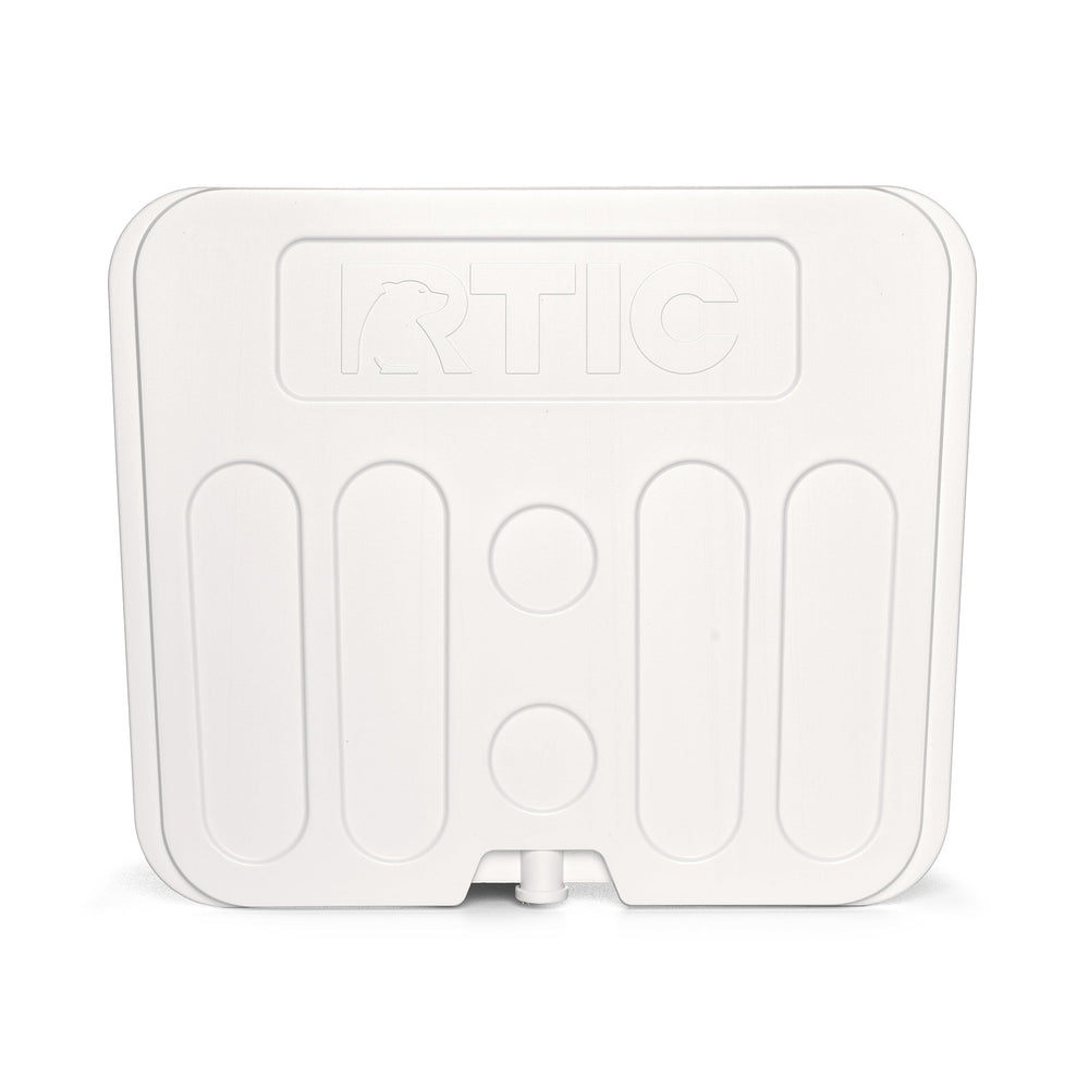 RTIC 45 QT freezable divider inside cooler keeps groceries organized for outdoor trips.