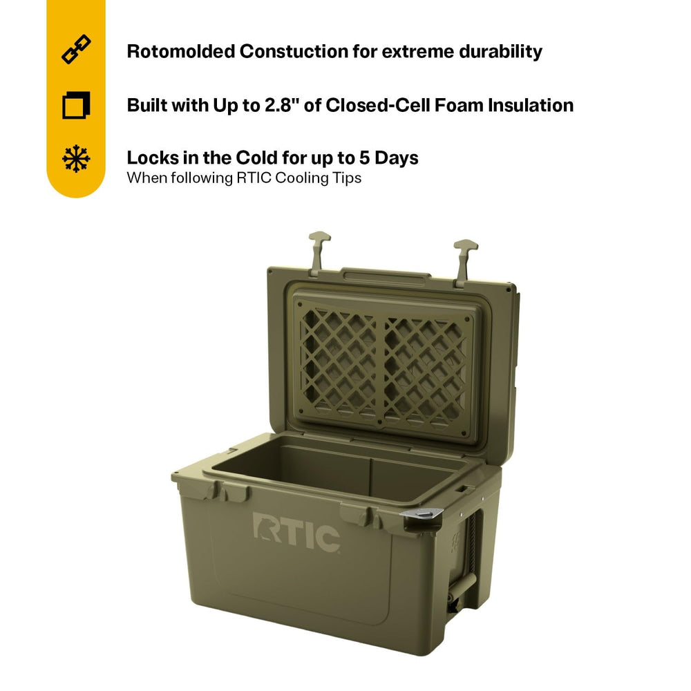 RTIC 45QT cooler interior demonstrates long-lasting ice retention for days on site.