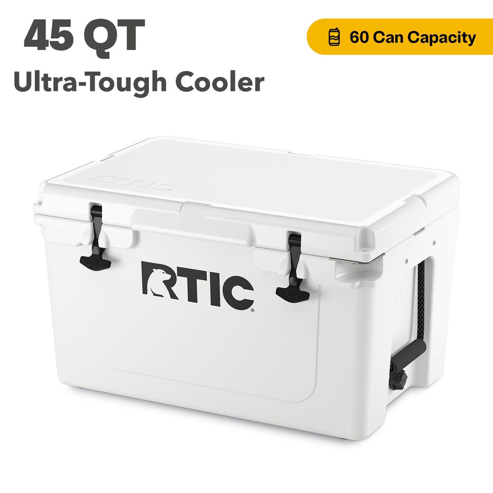 RTIC 45QT cooler insulation close-up highlights 2.8 inches of foam for long cold retention.