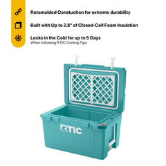 RTIC cooler side view highlights 2.8 inches of insulation for prolonged chilling.