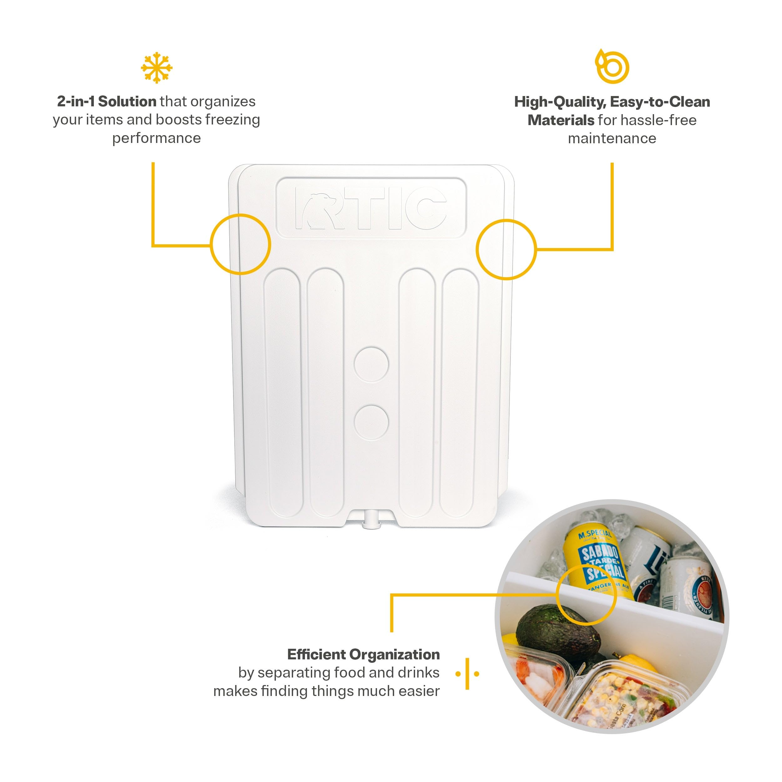 RTIC divider packing showcases compact storage inside the cooler.