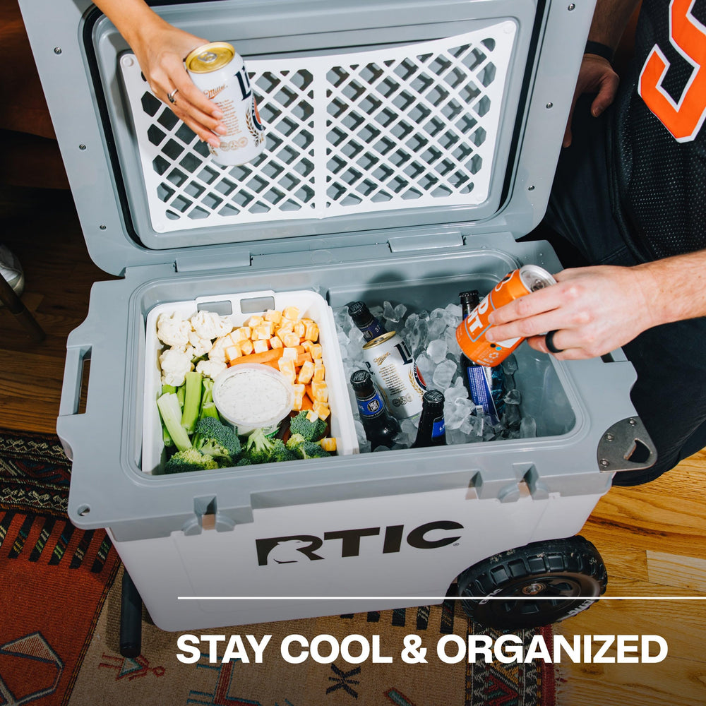 RTIC 52qt ultralight basket fits snugly inside the cooler for organized storage.