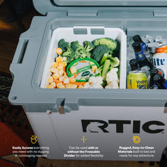 RTIC basket separates snacks and drinks to prevent clutter during outings.